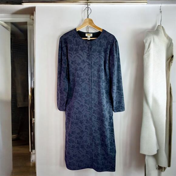 Talbots VTG Tag Women's 12 Gray Floral Long Sleeved Button Front Maxi Dress - Picture 1 of 10